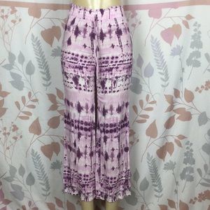 Joe B lilac/Ivory Sz Small Hippie Palazzo Wide Leg Holiday Yoga Pants Trousers